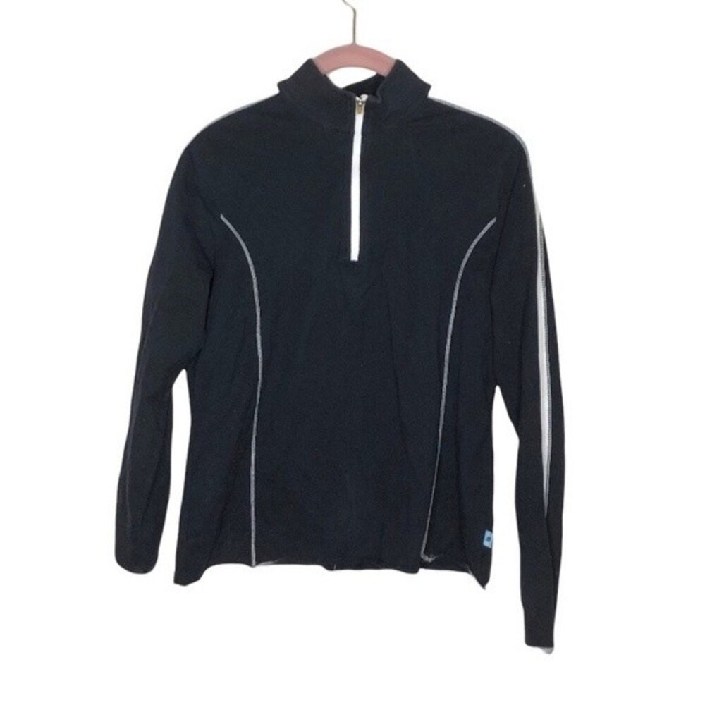 LL BEAN Athletic Pullover High Neck Quarter Zip Black White Exposed Seams Small - Picture 3 of 8